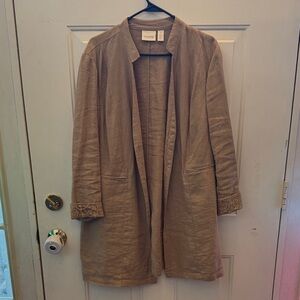 Chico's Beige Trench Coat with Lace Cuffs